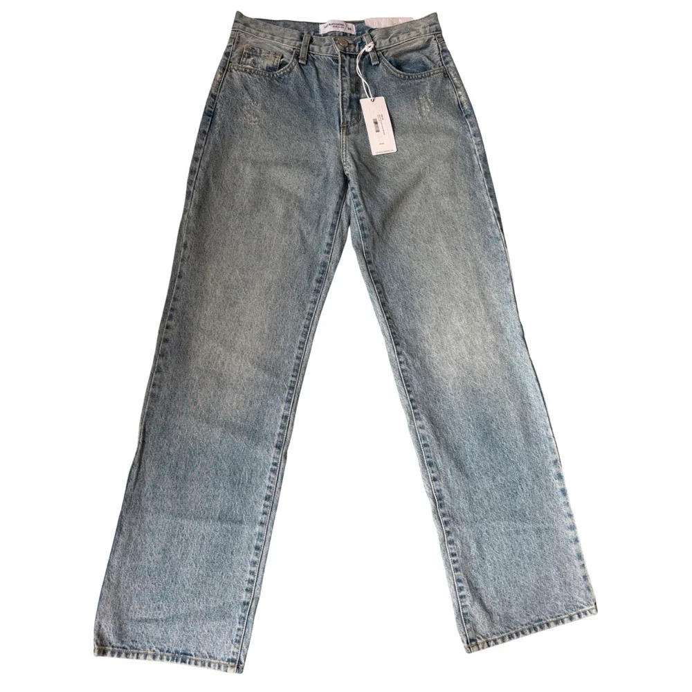 Just Black Denim Jeans NEW Relaxed Straight Womens High Rise Light Wash Blue 26